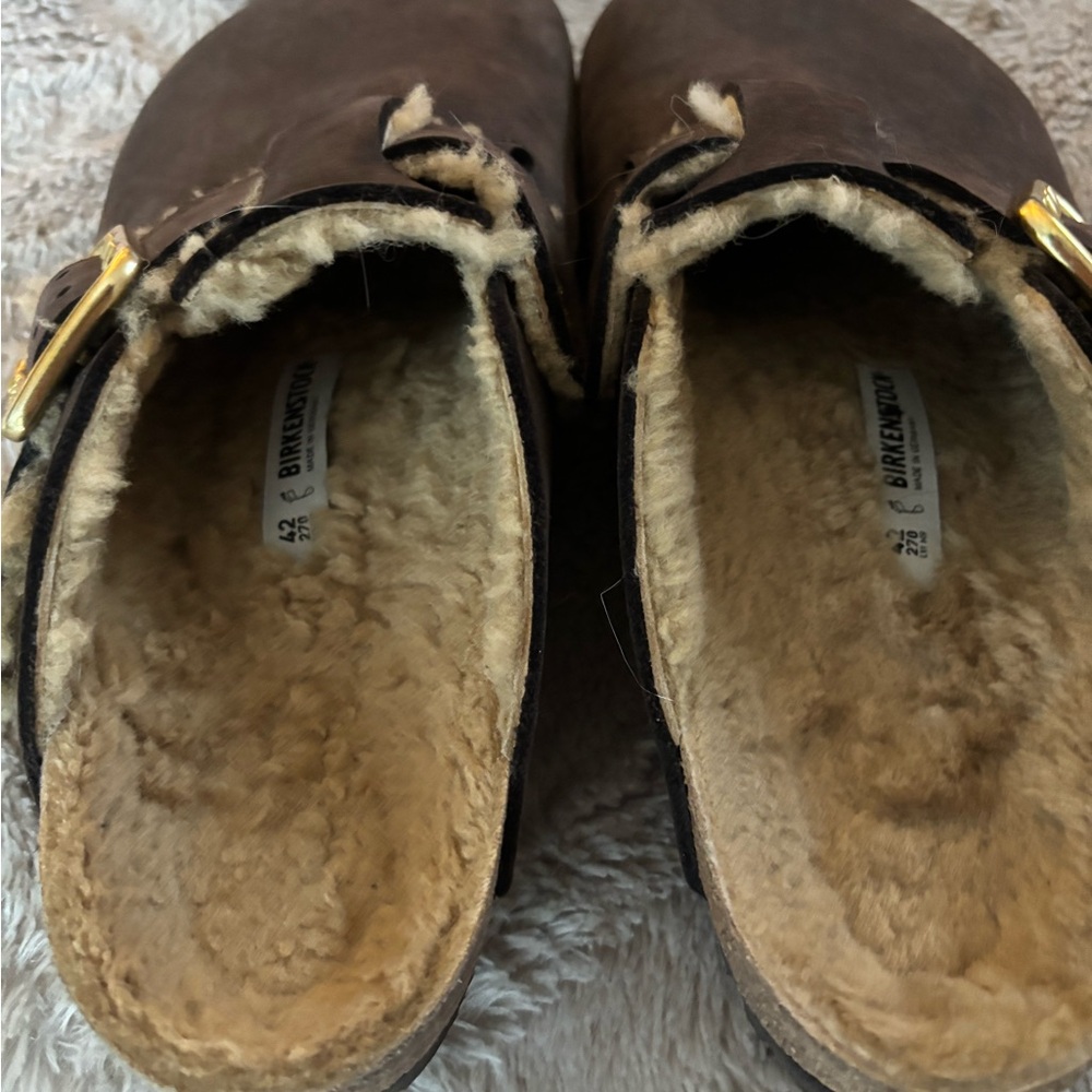 Birkenstock Brown Shearling Lined Mules Unisex 9-9.5/42 - Picture 3 of 5